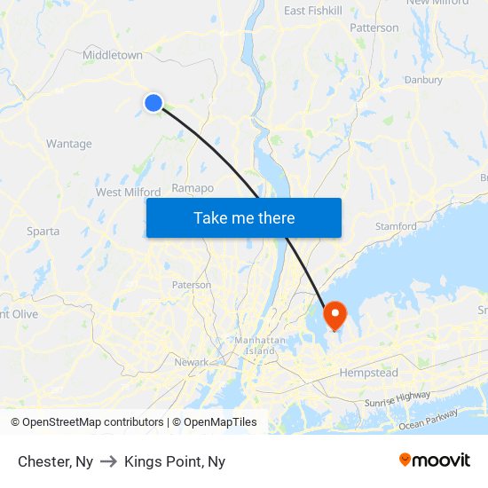 Chester, Ny to Kings Point, Ny map