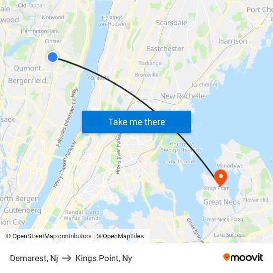 Demarest, Nj to Kings Point, Ny map