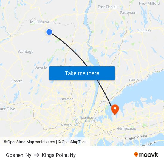 Goshen, Ny to Kings Point, Ny map