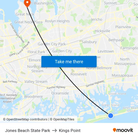 Jones Beach State Park to Kings Point map