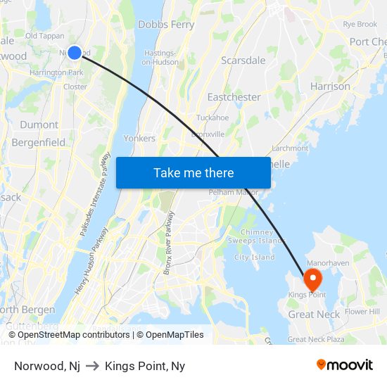 Norwood, Nj to Kings Point, Ny map