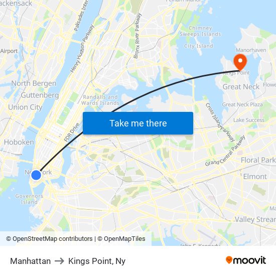 Manhattan to Kings Point, Ny map