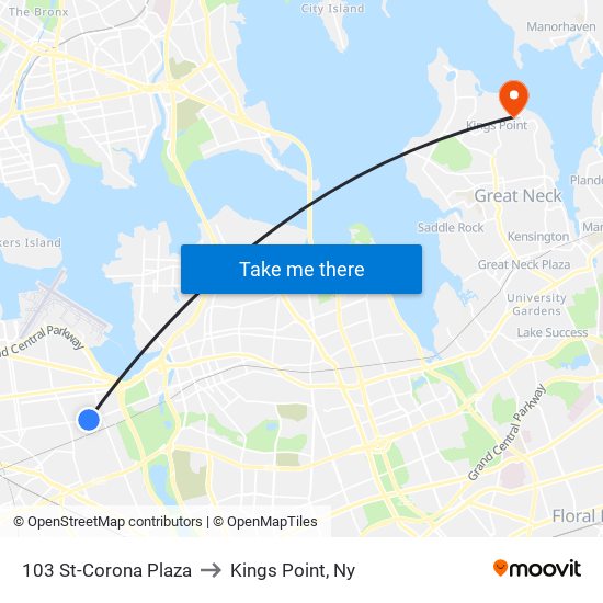 103 St-Corona Plaza to Kings Point, Ny map