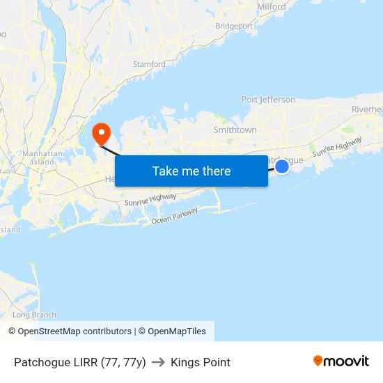 Patchogue LIRR (77, 77y) to Kings Point map