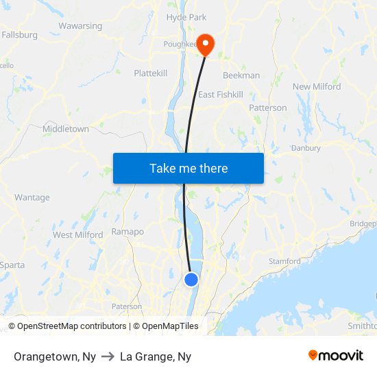 Orangetown, Ny to La Grange, Ny map