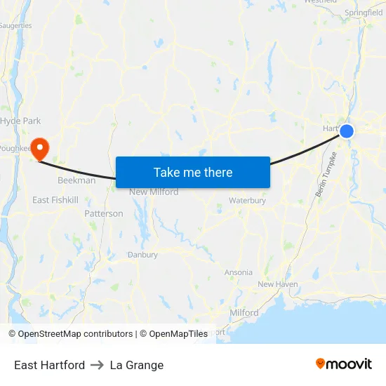 East Hartford to La Grange map