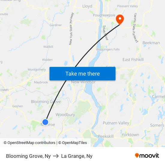 Blooming Grove, Ny to La Grange, Ny map