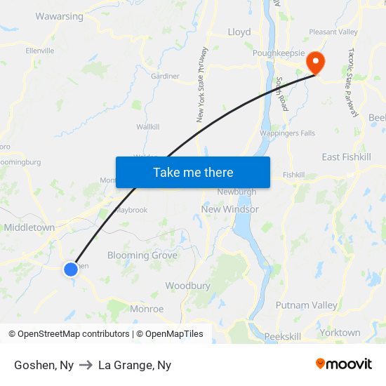 Goshen, Ny to La Grange, Ny map