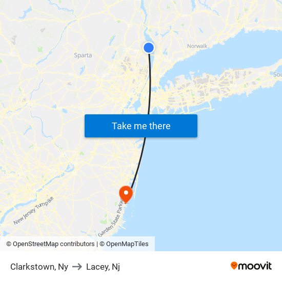 Clarkstown, Ny to Lacey, Nj map