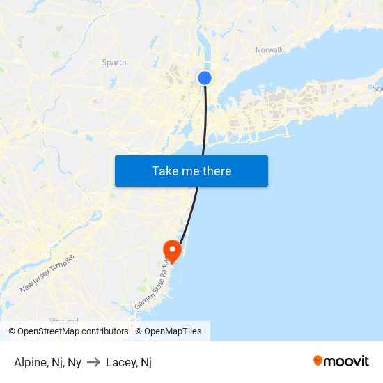 Alpine, Nj, Ny to Lacey, Nj map