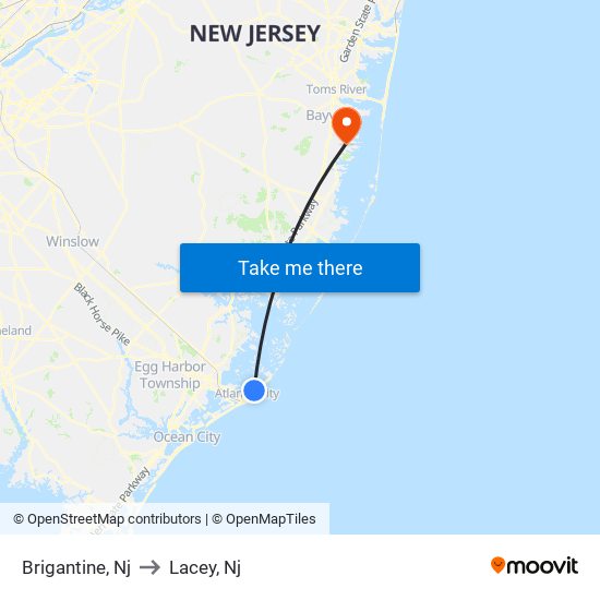 Brigantine, Nj to Lacey, Nj map