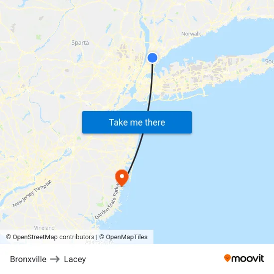 Bronxville to Lacey map