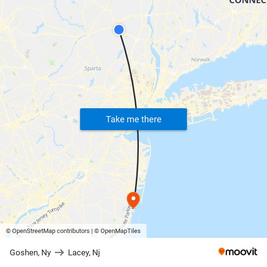 Goshen, Ny to Lacey, Nj map