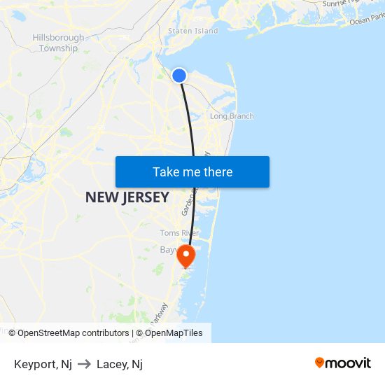 Keyport, Nj to Lacey, Nj map