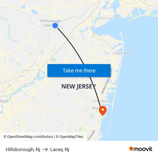 Hillsborough, Nj to Lacey, Nj map