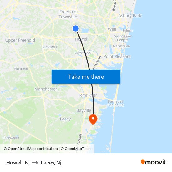 Howell, Nj to Lacey, Nj map