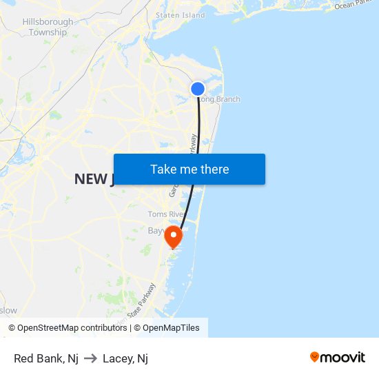 Red Bank, Nj to Lacey, Nj map