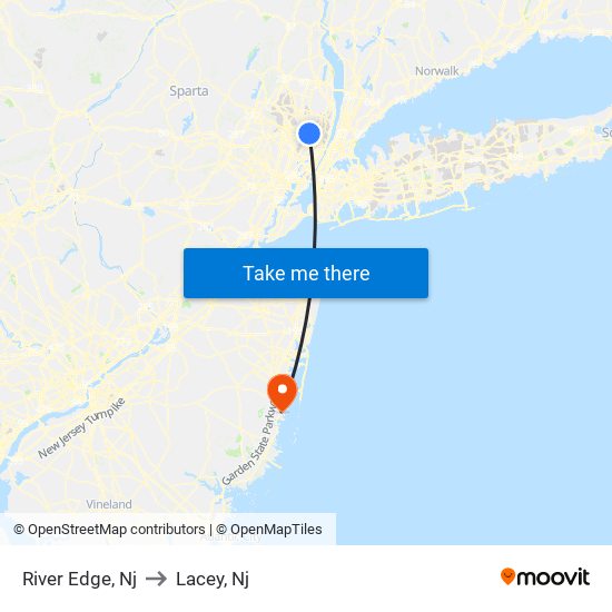 River Edge, Nj to Lacey, Nj map