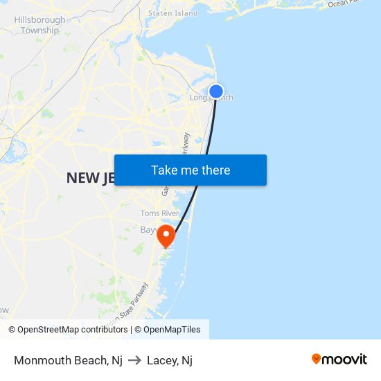 Monmouth Beach, Nj to Lacey, Nj map