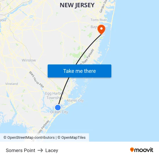 Somers Point to Lacey map