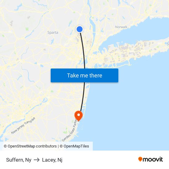 Suffern, Ny to Lacey, Nj map