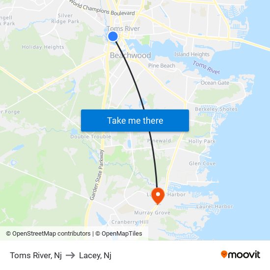 Toms River, Nj to Lacey, Nj map