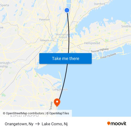 Orangetown, Ny to Lake Como, Nj map