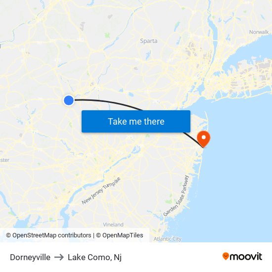 Dorneyville to Lake Como, Nj map