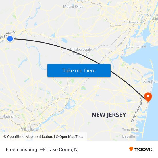 Freemansburg to Lake Como, Nj map