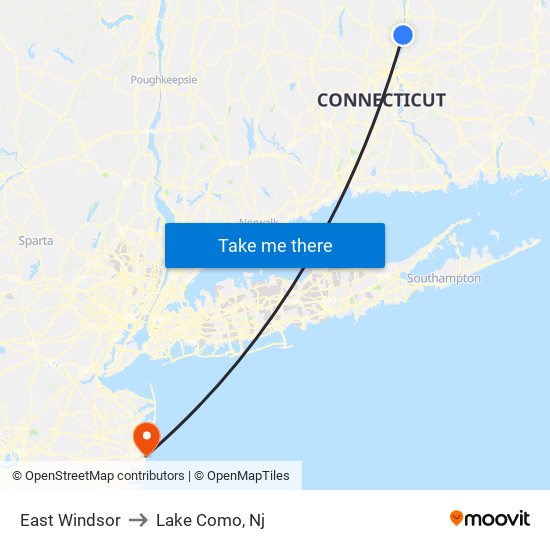 East Windsor to Lake Como, Nj map