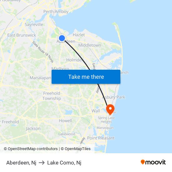 Aberdeen, Nj to Lake Como, Nj map