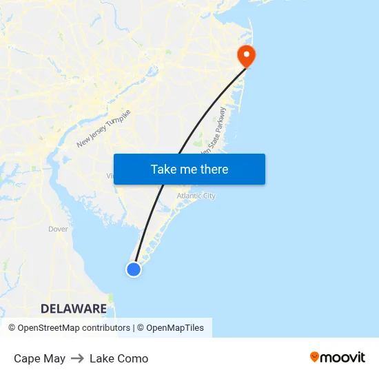 Cape May to Lake Como map