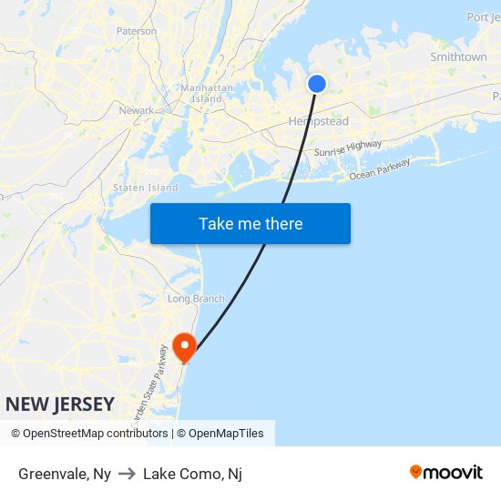 Greenvale, Ny to Lake Como, Nj map