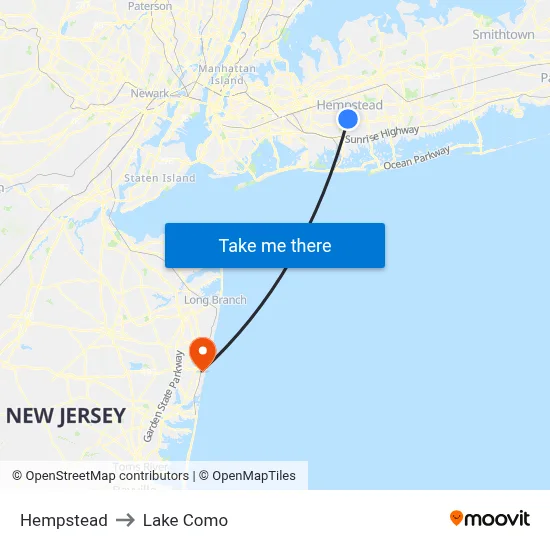 Hempstead to Lake Como map