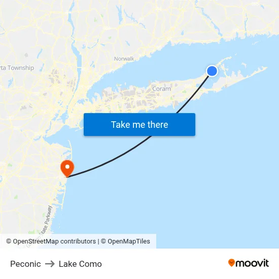 Peconic to Lake Como map