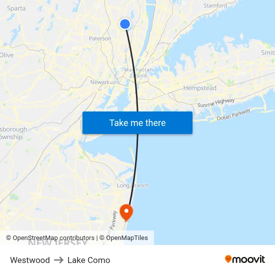 Westwood to Lake Como map