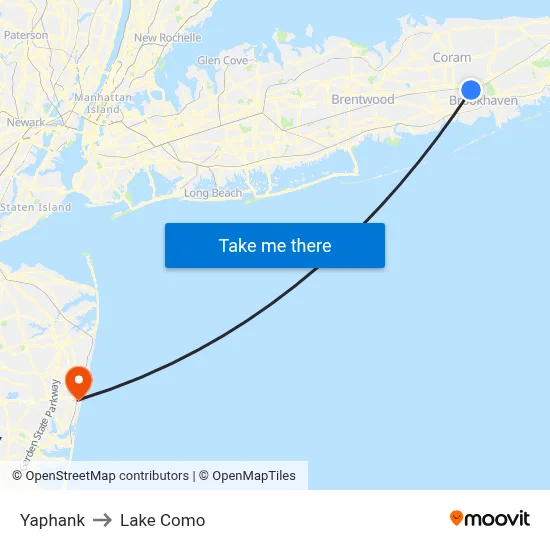 Yaphank to Lake Como map