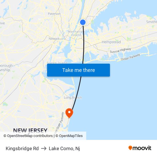 Kingsbridge Rd to Lake Como, Nj map