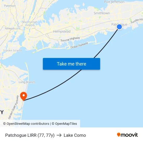 Patchogue LIRR (77, 77y) to Lake Como map
