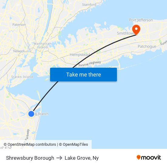 Shrewsbury Borough to Lake Grove, Ny map