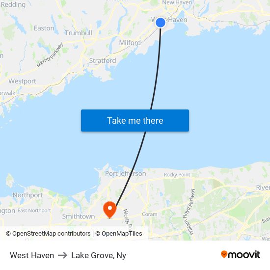 West Haven to Lake Grove, Ny map