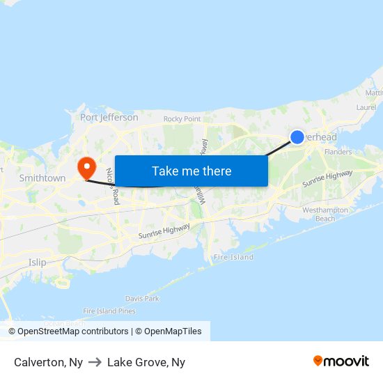 Calverton, Ny to Lake Grove, Ny map