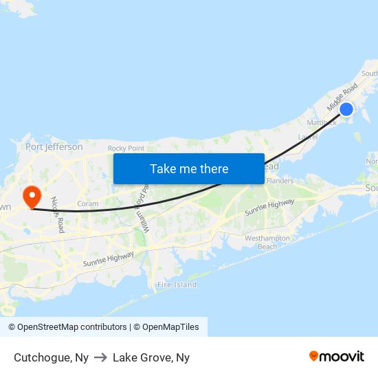 Cutchogue, Ny to Lake Grove, Ny map