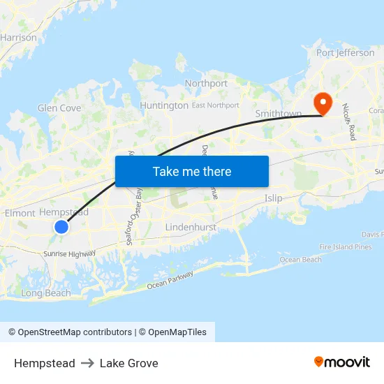 Hempstead to Lake Grove map