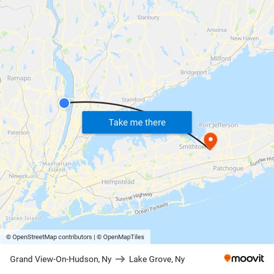 Grand View-On-Hudson, Ny to Lake Grove, Ny map