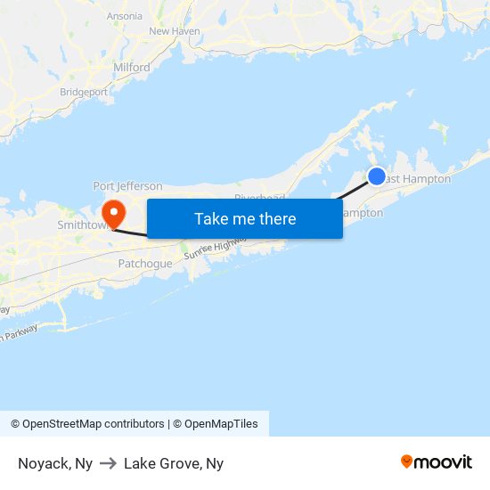 Noyack, Ny to Lake Grove, Ny map