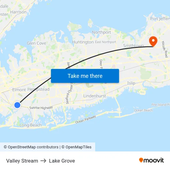 Valley Stream to Lake Grove map