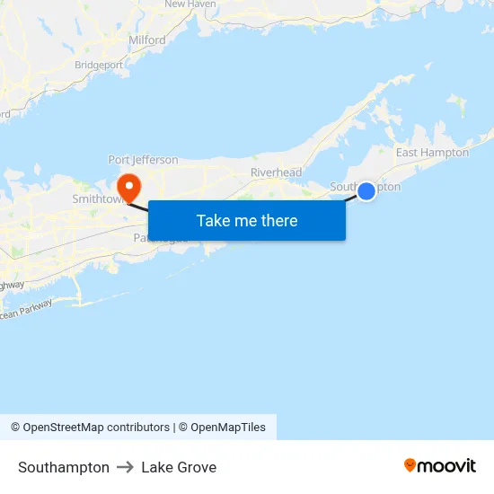 Southampton to Lake Grove map