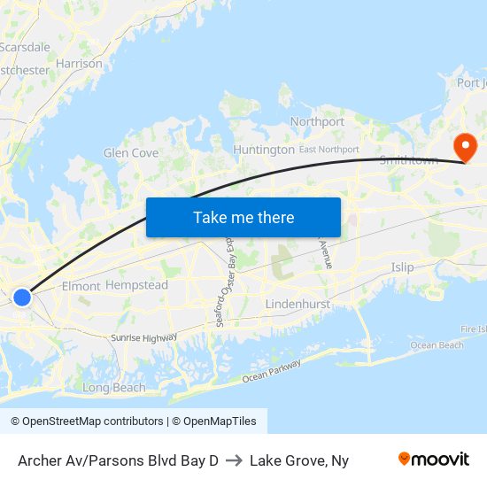 Archer Av/Parsons Blvd Bay D to Lake Grove, Ny map