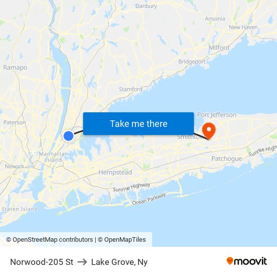 Norwood-205 St to Lake Grove, Ny map